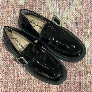 Free People Shiny Black Loafers with Buckle